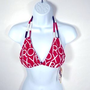 Roxy Girl Red and Black Triangle Bikini Top Size 12 Brand New With Tags